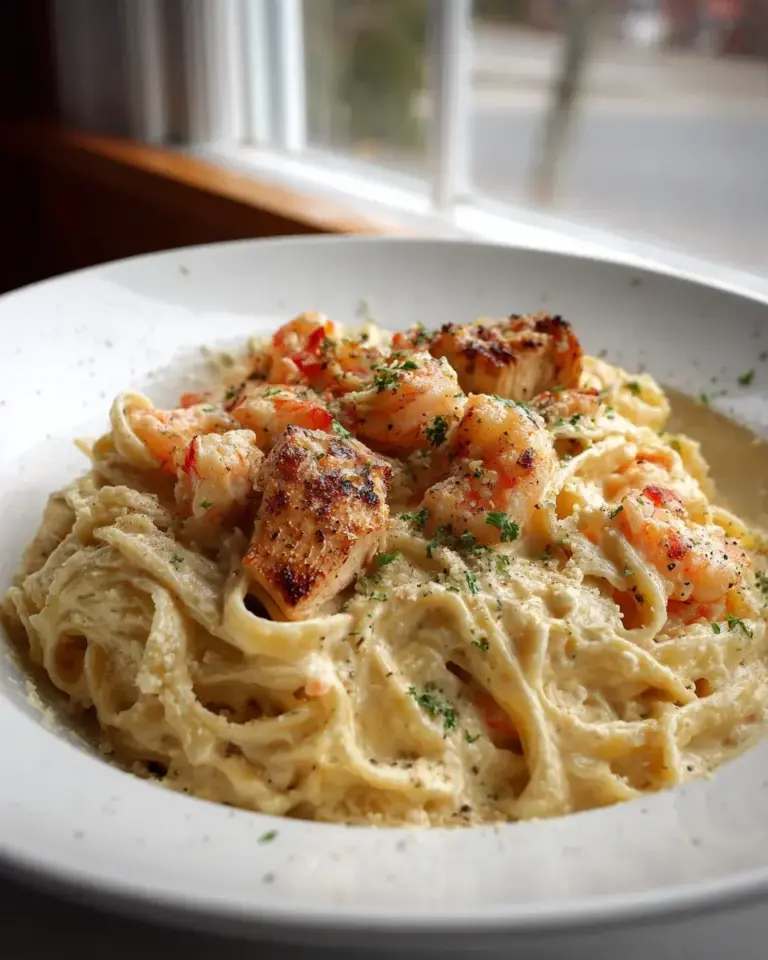 Hähnchen Garnelen Alfredo Pasta