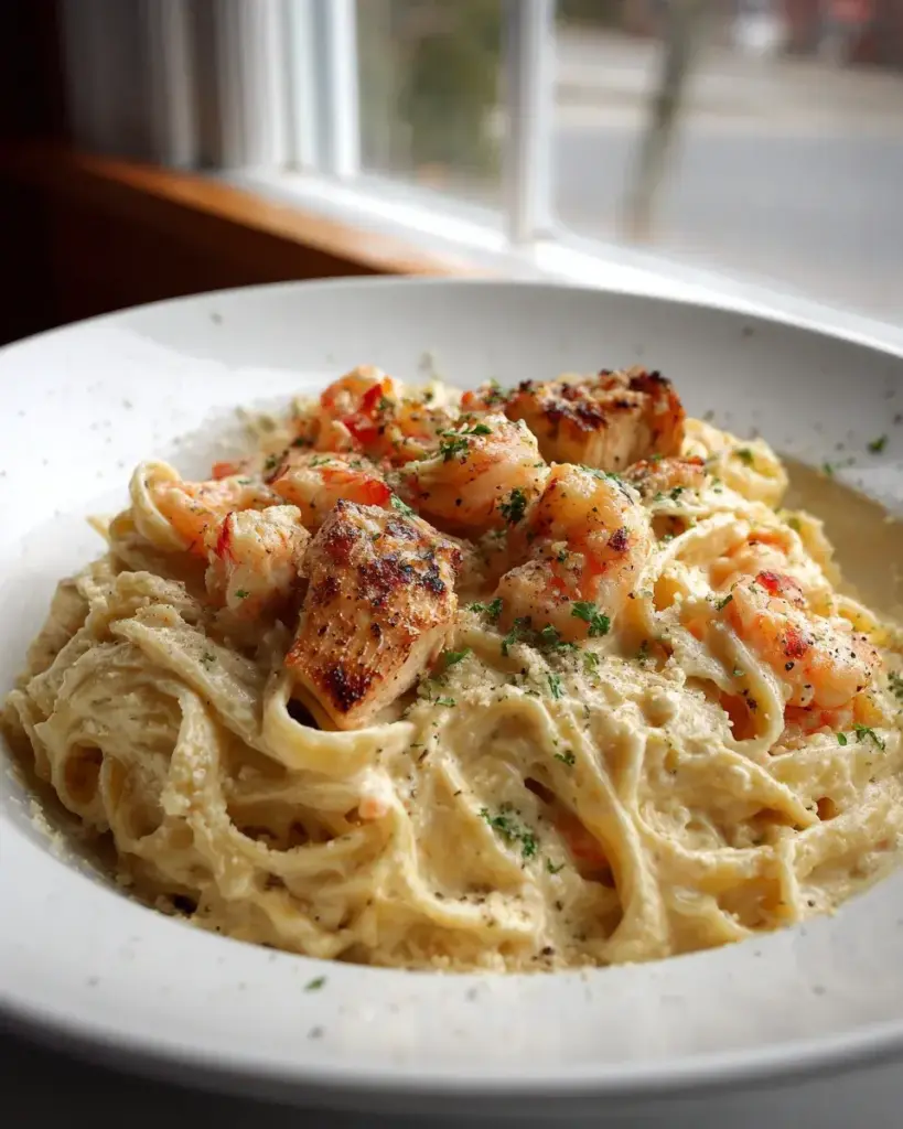 Hähnchen Garnelen Alfredo Pasta