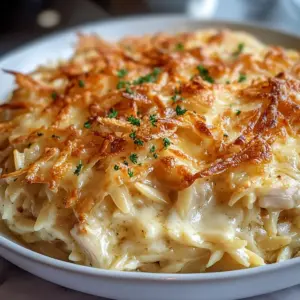 Französische Zwiebel Hähnchen Orzo Casserole