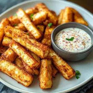 Knusprige Halloumi-Pommes mit würzigem Joghurt-Dip