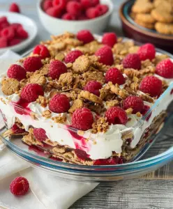 Minuten Schichtdessert: Cremig, fruchtig, mit Himbeeren & Keksen