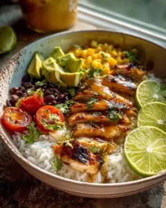 Honig-Limette Hähnchen Reis Bowls