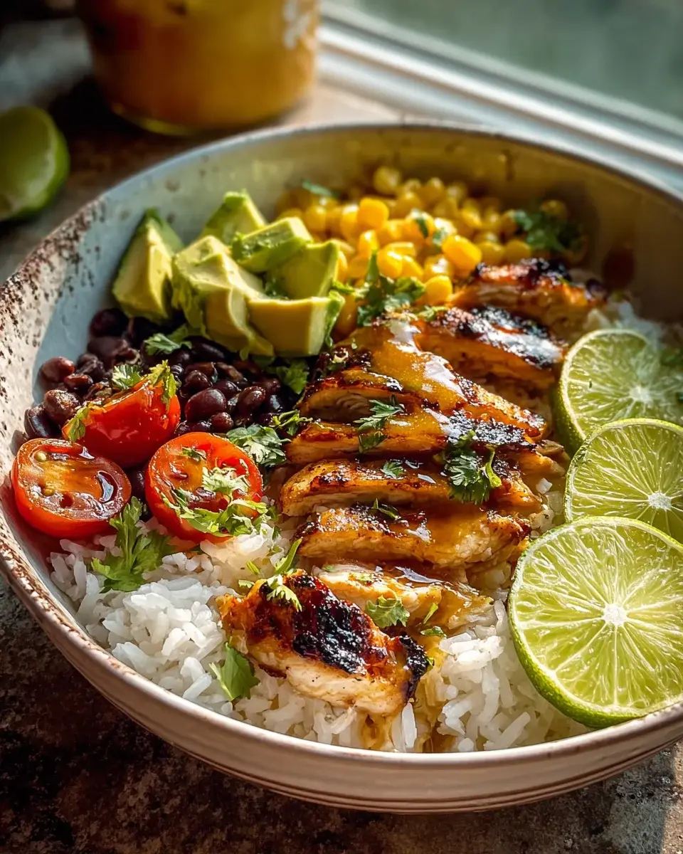 Honig Limette Hähnchen Reis Bowls
