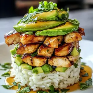 Honig-Limetten-Hühnchen mit Avocado-Reis-Stack