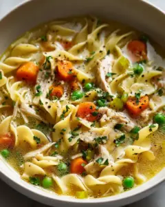 Rustikale Hühner-Nudel-Suppe mit Kräutern und Gemüse