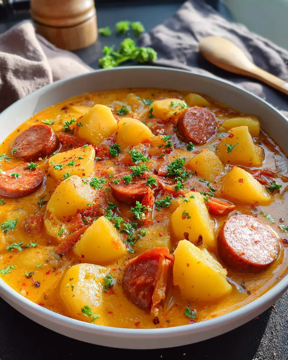 Kartoffelgulasch mit Würstchen Rezept