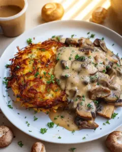 Mozzarella Rösti mit Zwiebel-Pilzrahmsauce