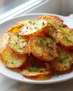 Knusprige Kartoffelscheiben aus dem Ofen mit Knoblauch