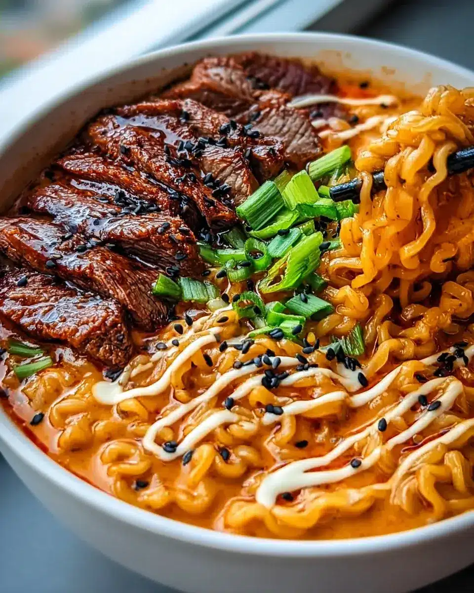 Koreanische Ramen mit Rindfleisch cremiger Sauce