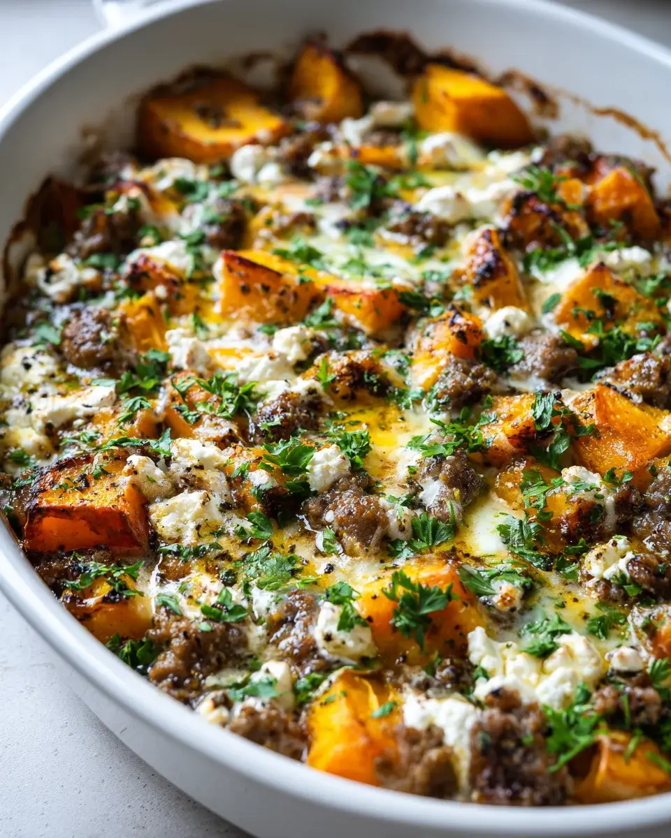 Kürbis Hackfleisch Auflauf mit Feta