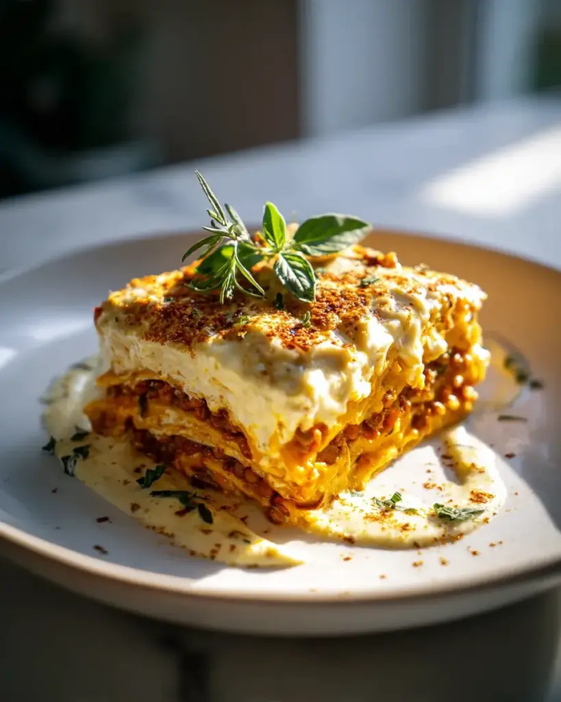 Kürbis Lasagne mit Linsen und Rinderhackfleischsauce