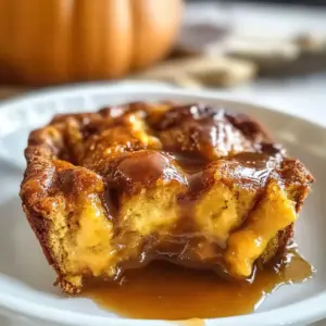 Köstlicher Kürbisbrotpudding mit brauner Zuckersauce