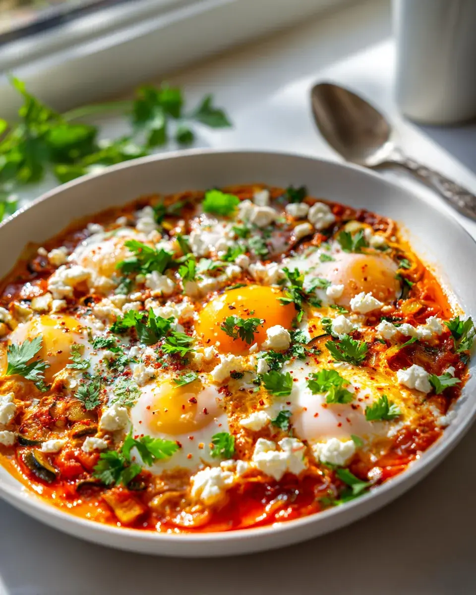 Low Carb Shakshuka Rezept mit Zucchini und Kräutern