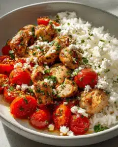 Mediterrane Hähnchen Tomaten Bowl Mit Reis