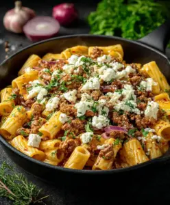 Nudel Hackfleisch Pfanne mit Feta: Herzhaft & Schnell