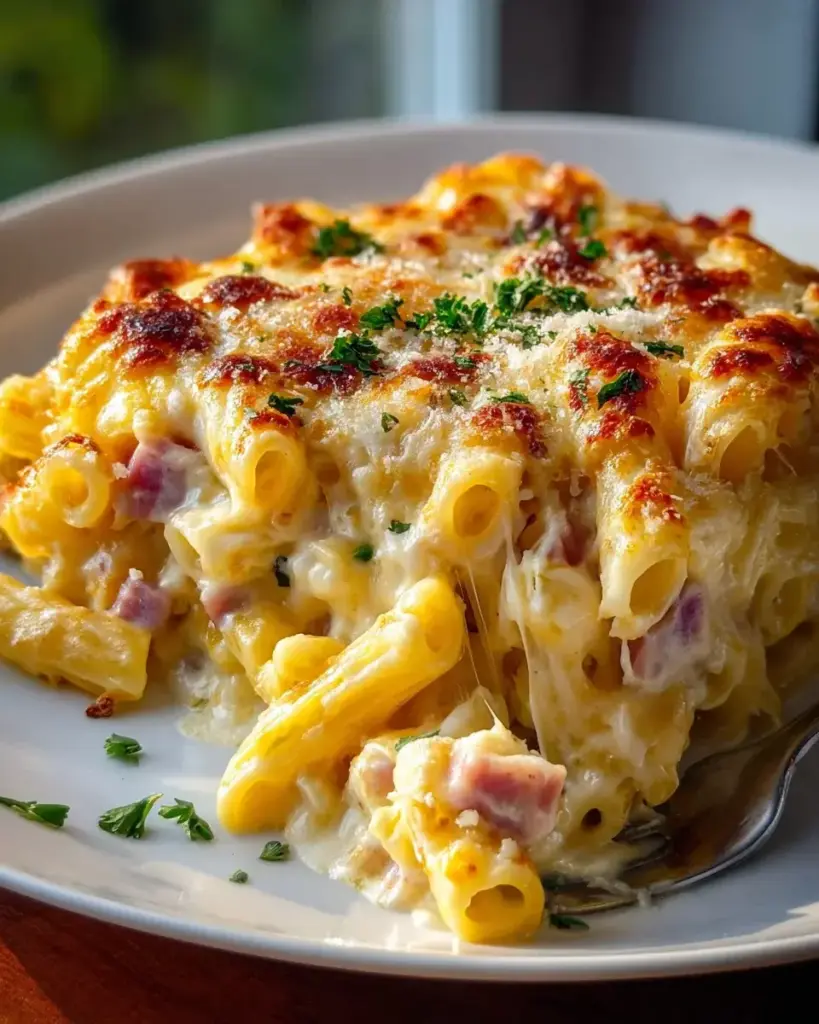 Nudelauflauf mit Schinken und Käse