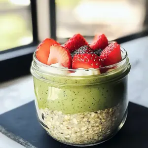 Erdbeer-Matcha-Übernacht-Haferflocken