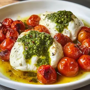 Pesto-gefüllte Burrata-Bomben mit gerösteten Kirschtomaten