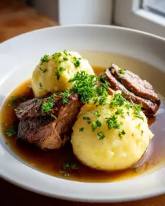 Klassischer Rinderbraten mit Kartoffelknödeln