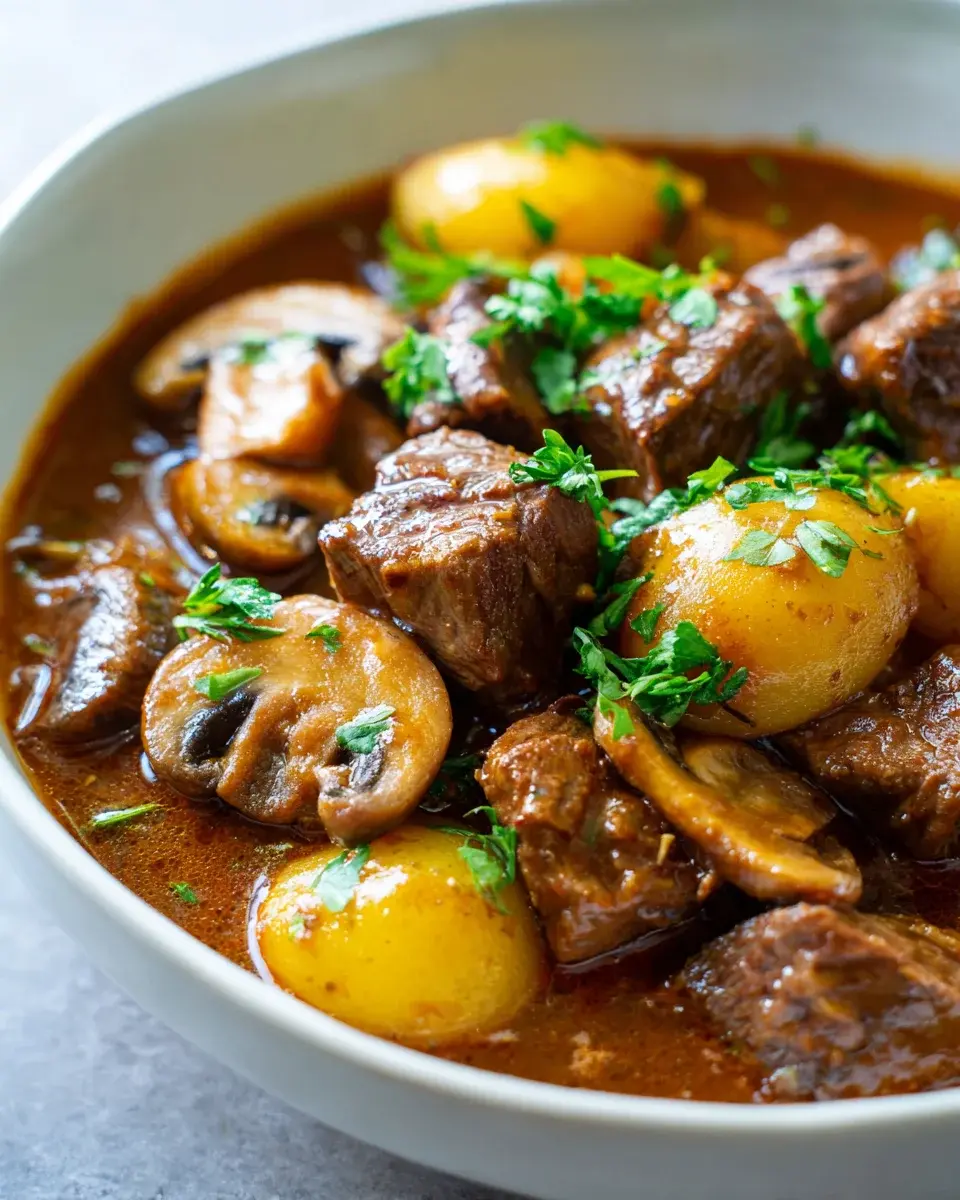 Rindergulasch mit Pilzen und Kartoffeln Slow Cooker