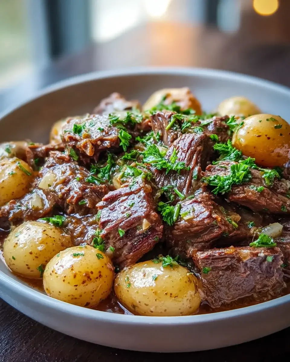 Slow Cooker Rinderbraten Knoblauchbutter Kartoffeln