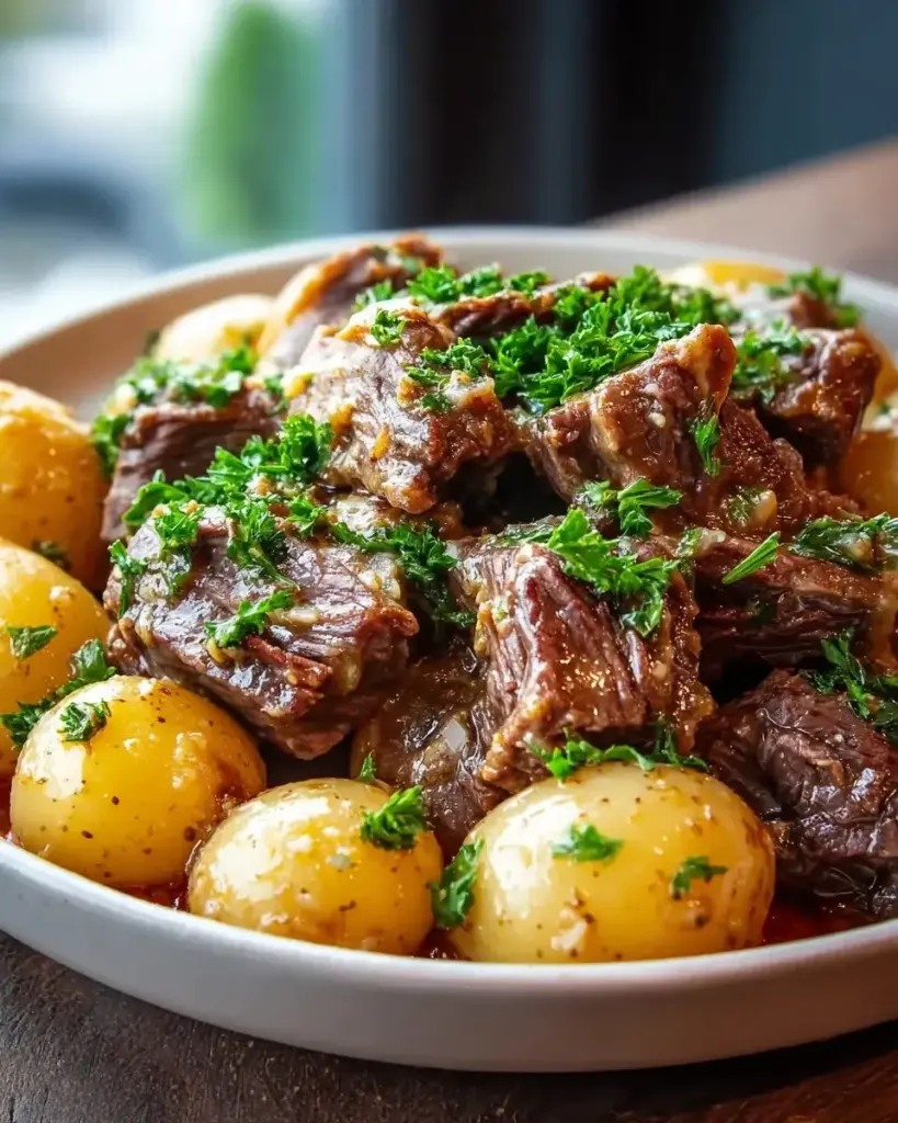 Slow Cooker Rinderbraten Knoblauchbutter Kartoffeln