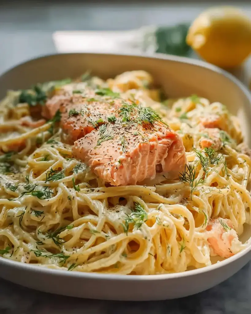 Spaghetti mit Lachs aus dem Ofen