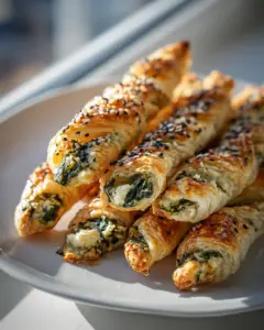 Spinat und Feta Blätterteigstangen