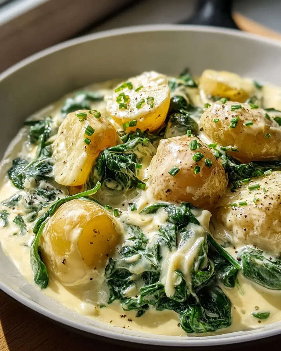 Spinatkartoffeln mit Käsesahnesoße