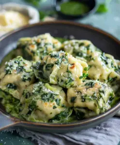 Traditionelle Spinatknödel mit Champignonsauce