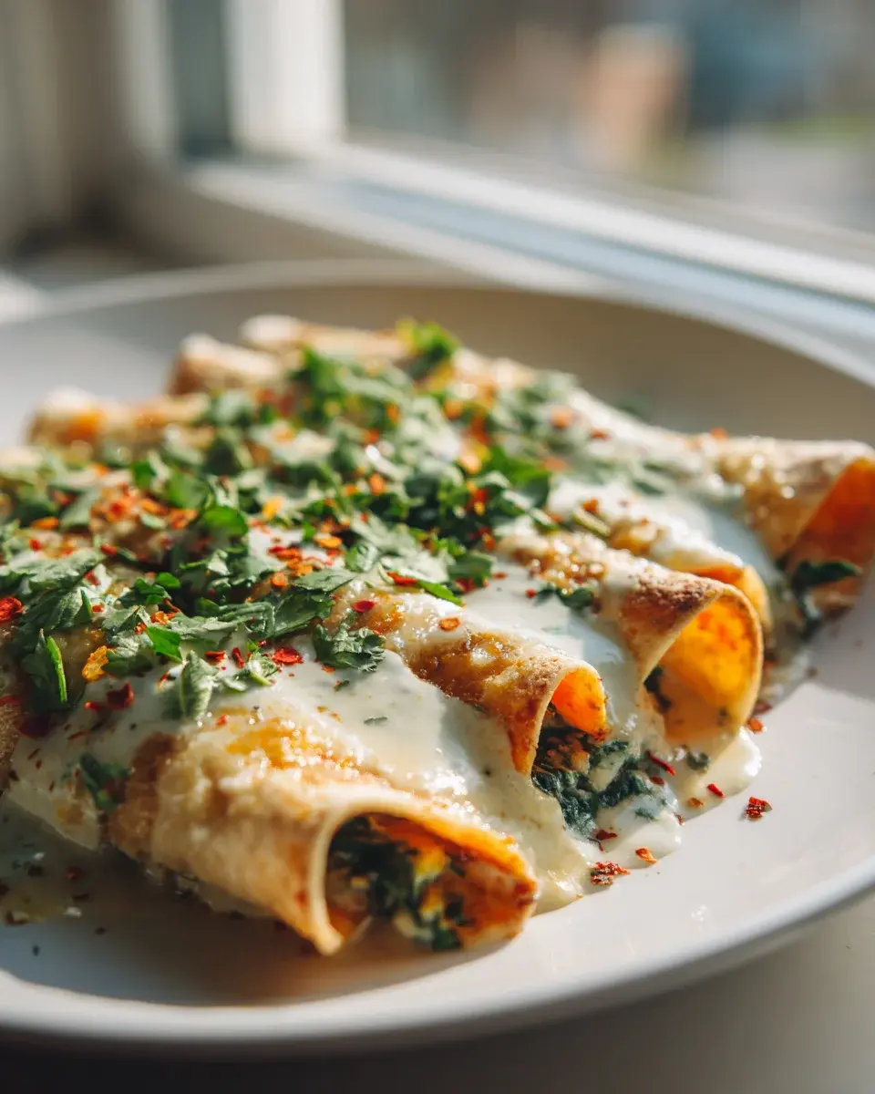 Süßkartoffel Spinat Enchiladas vegan