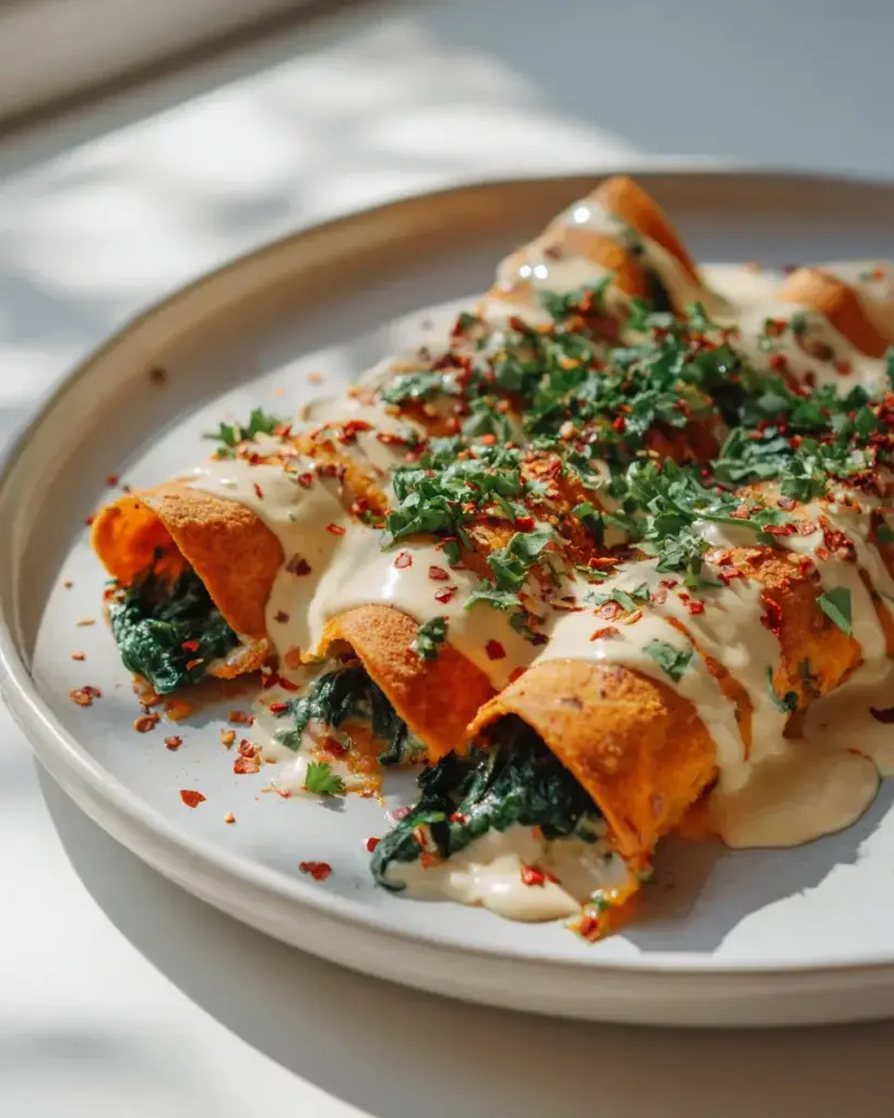 Süßkartoffel Spinat Enchiladas vegan