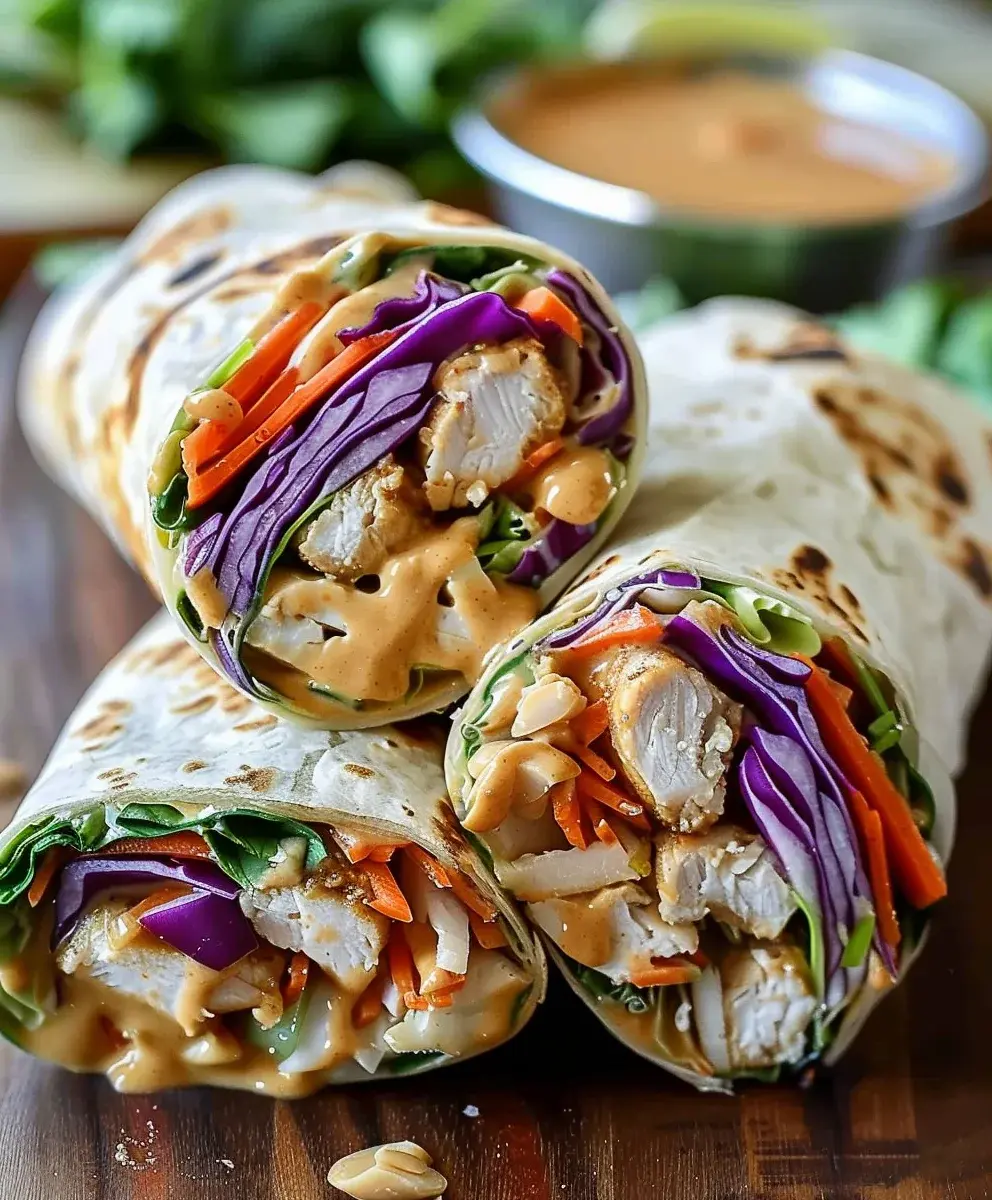 Thai Erdnuss Hähnchen Wraps