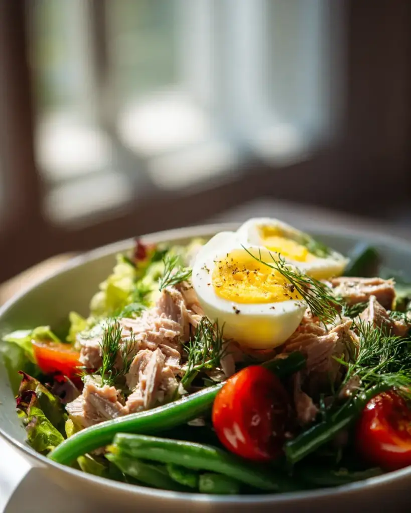 Thunfischsalat Bowl mit Ei und grünen Bohnen Rezept