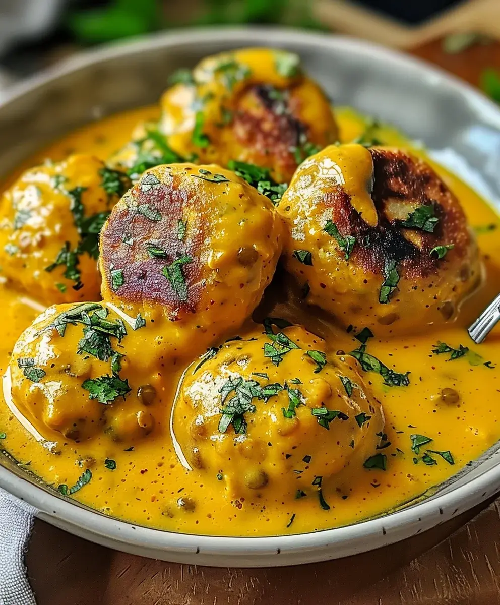 VeganeLinsenknodelCurrySauce
