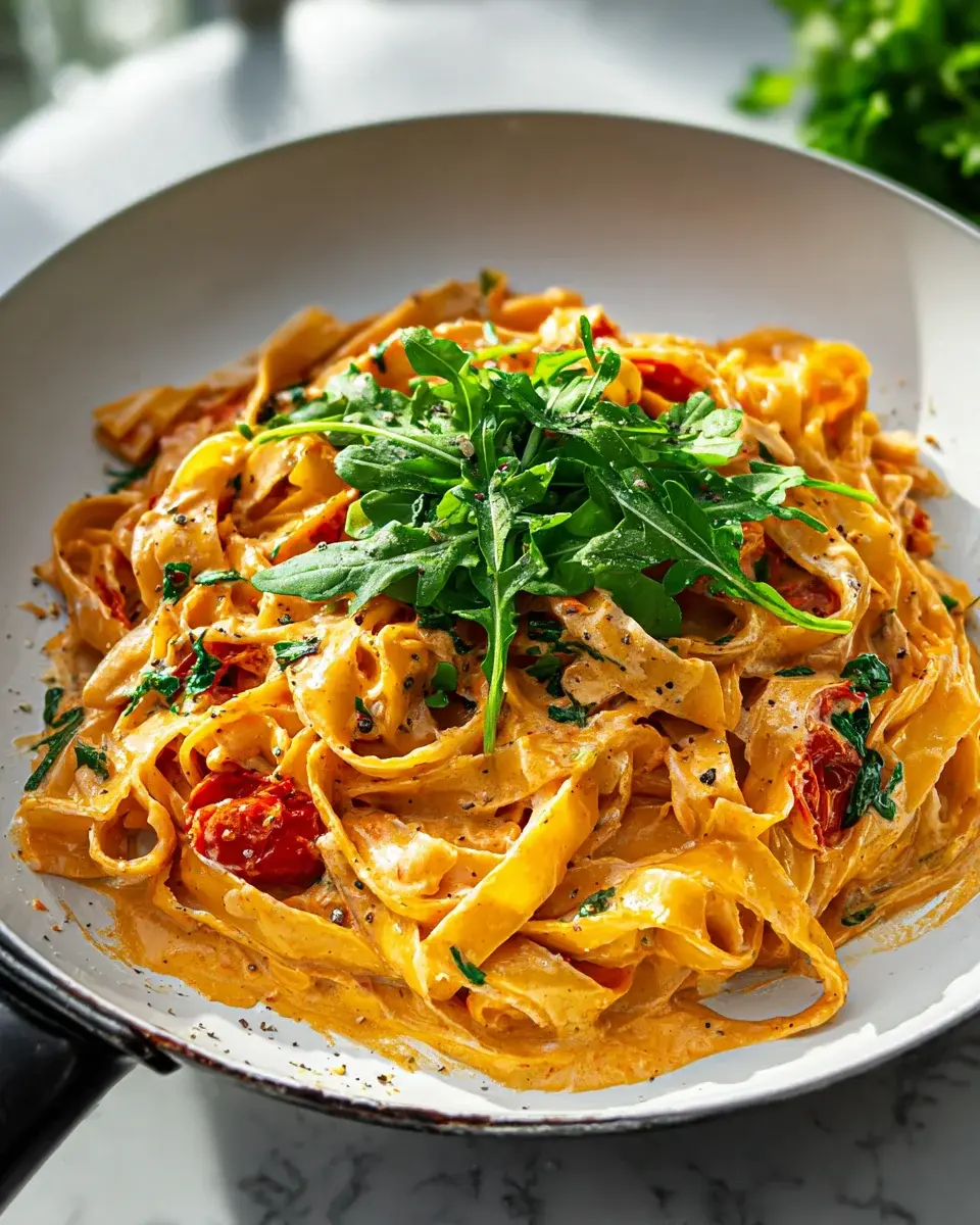 Vegane Pasta mit sonnengetrockneten Tomaten und cremiger Sauce