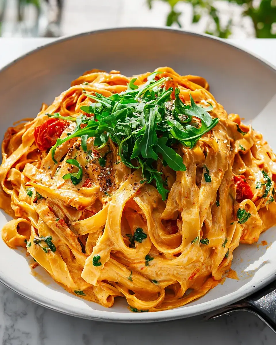 VeganePastamitsonnengetrocknetenTomatenundcremigerSauce