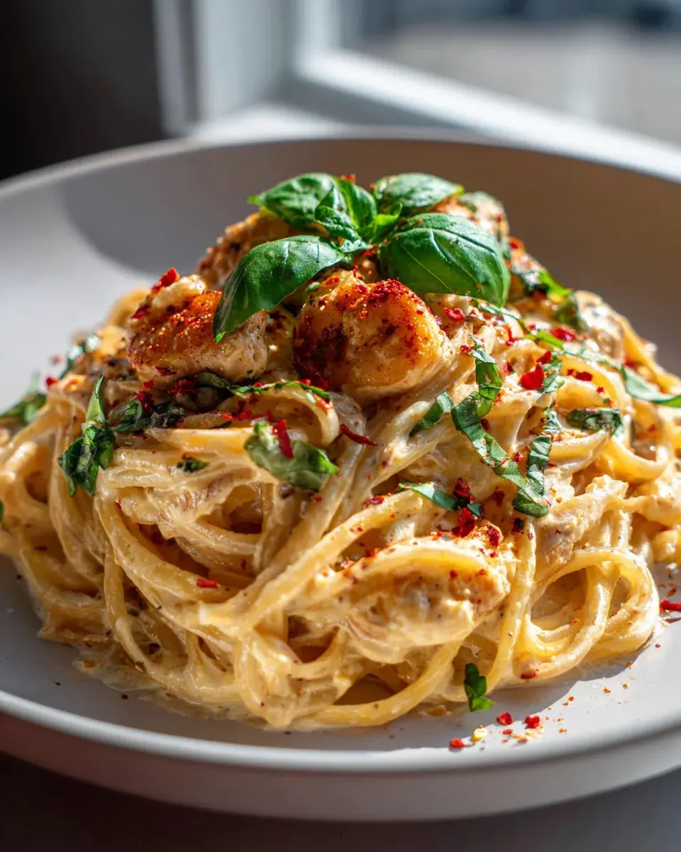 Vegane Shrimps Pasta mit Cashew Creme Rezept