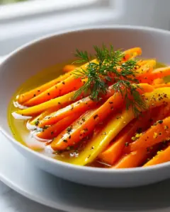 Eingelegte Karottensticks mit Kräutern und Chili