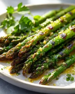 Gegrillter grüner Spargel mit Knoblauch