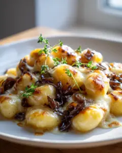 Überbackene Gnocchi mit karamellisierten Zwiebeln und Käse