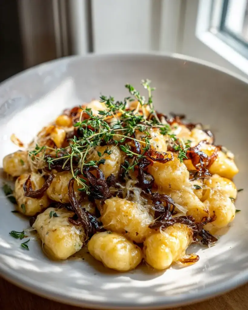 überbackene gnocchi mit karamellisierten zwiebeln