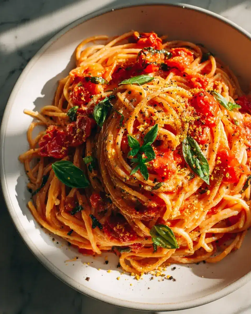 vegane Tomaten Knoblauch Pasta ohne Sahne