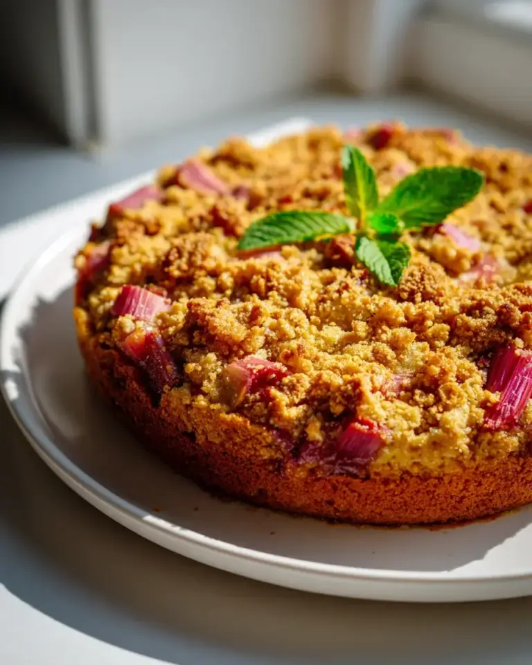 veganer Rhabarberkuchen mit Streuseln