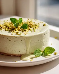 Veganer Pistazien Cheesecake mit Cashew Creme