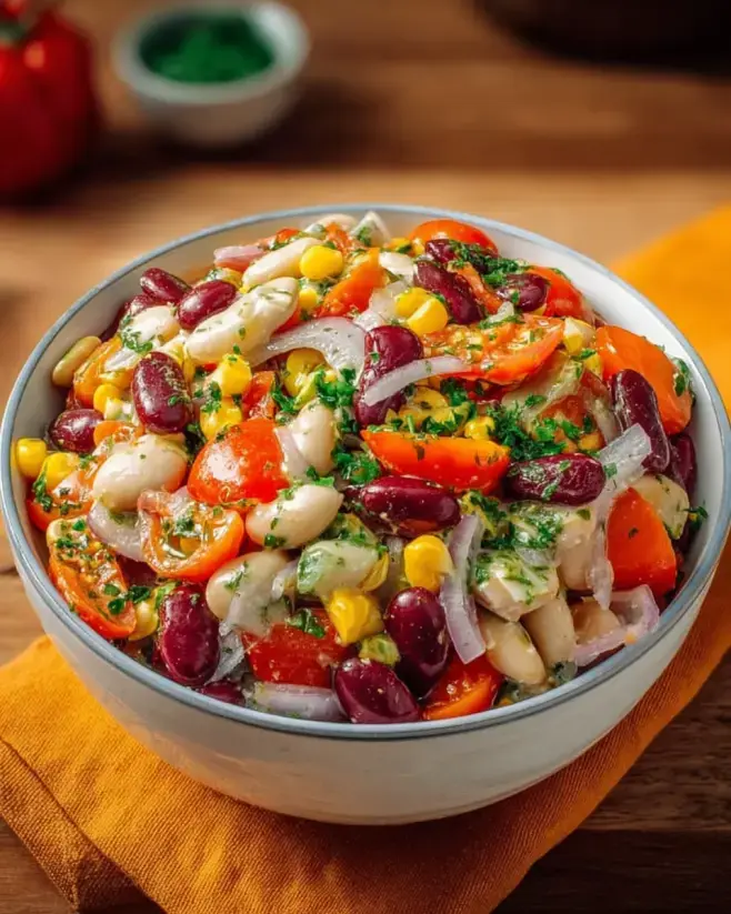 Bunter Bohnensalat einfaches schnelles Rezept
