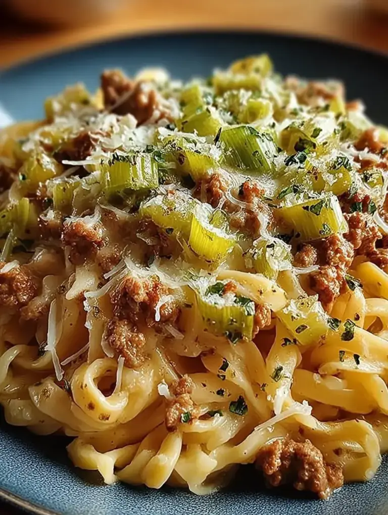 KÄSE-LAUCH PASTA MIT HACKFLEISCH