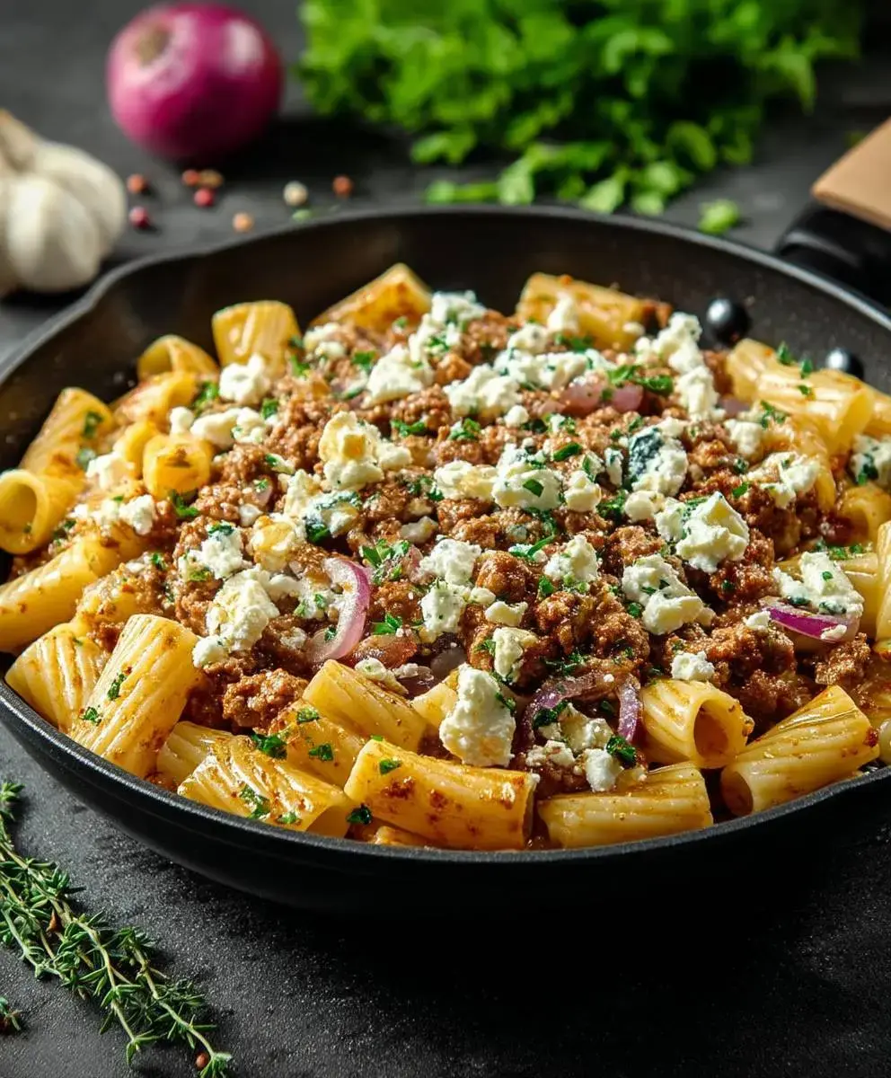 Nudel Hackfleisch Pfanne Feta