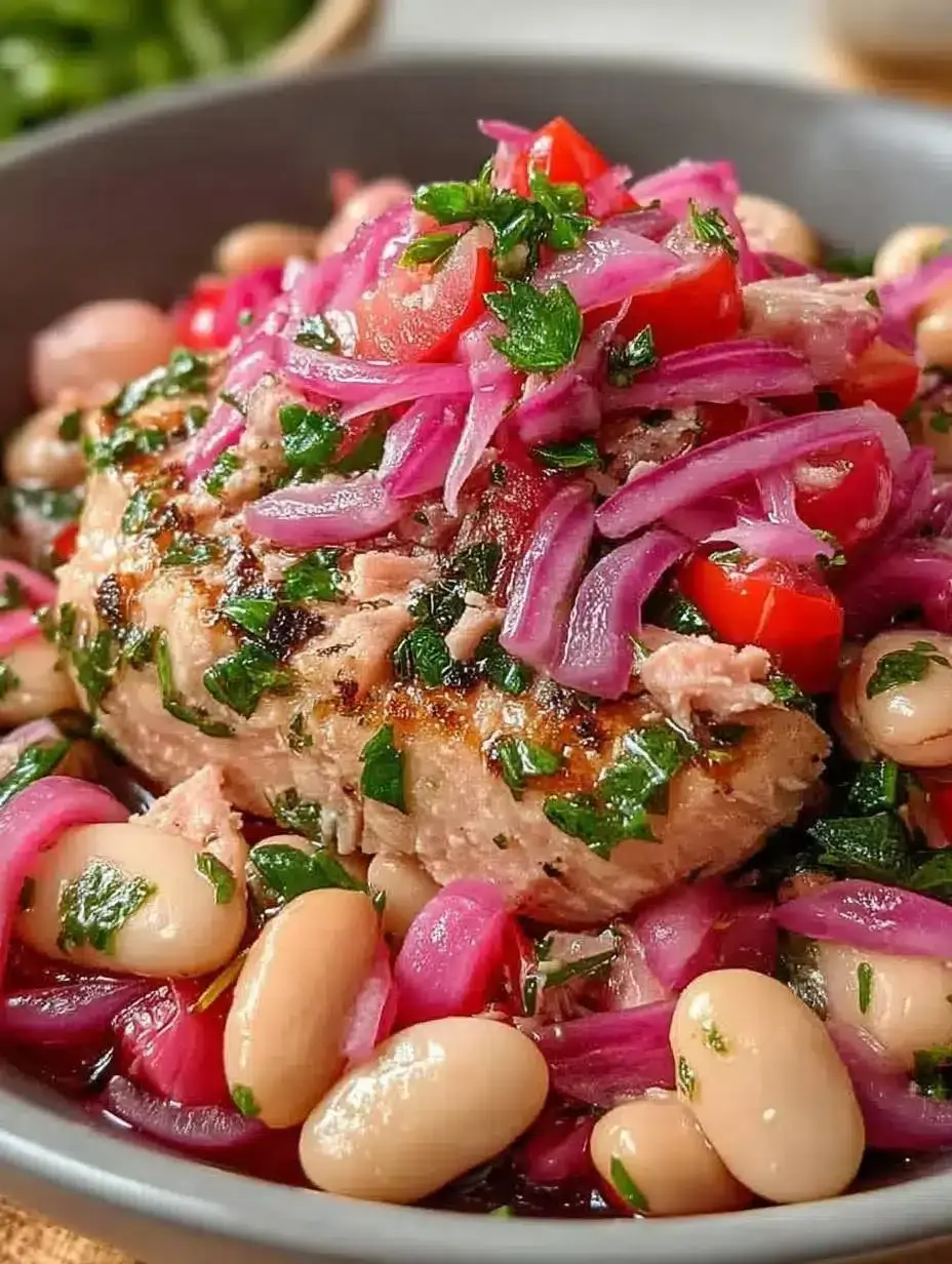 Thunfisch Weiße Bohnen Salat mit Eingelegten Roten Zwiebeln 2 Thunfisch weiße Bohnen Salat