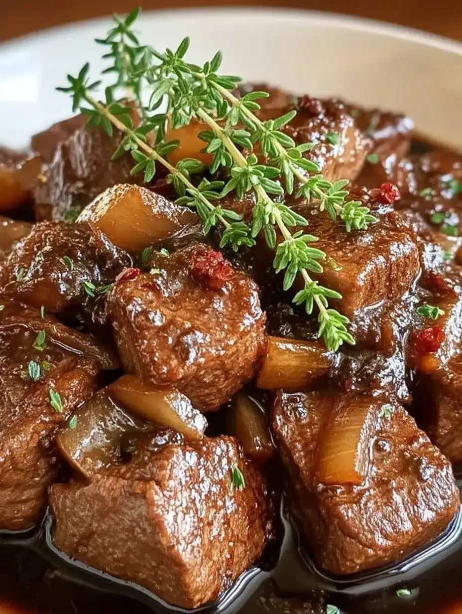 Zartes Rindfleisch Balsamico Zwiebelsoße